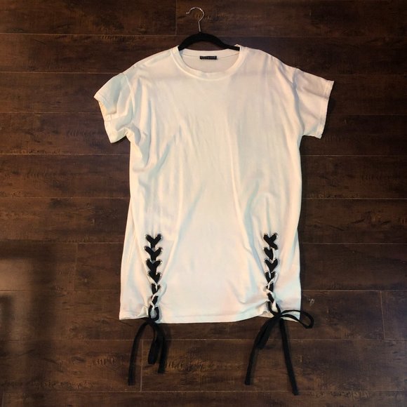 White Coco & Yves T Shirt Dress with Black Ties - Picture 3 of 4